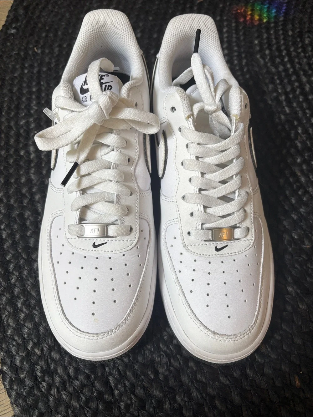 Nike White Low-Top Leather Sneakers with Black Swoosh - Picture 2 of 5
